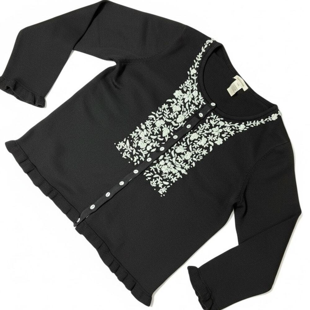 Sundance Womens Embroidered Cardigan Sweater Size Large Front Button 3/4 Sleeves